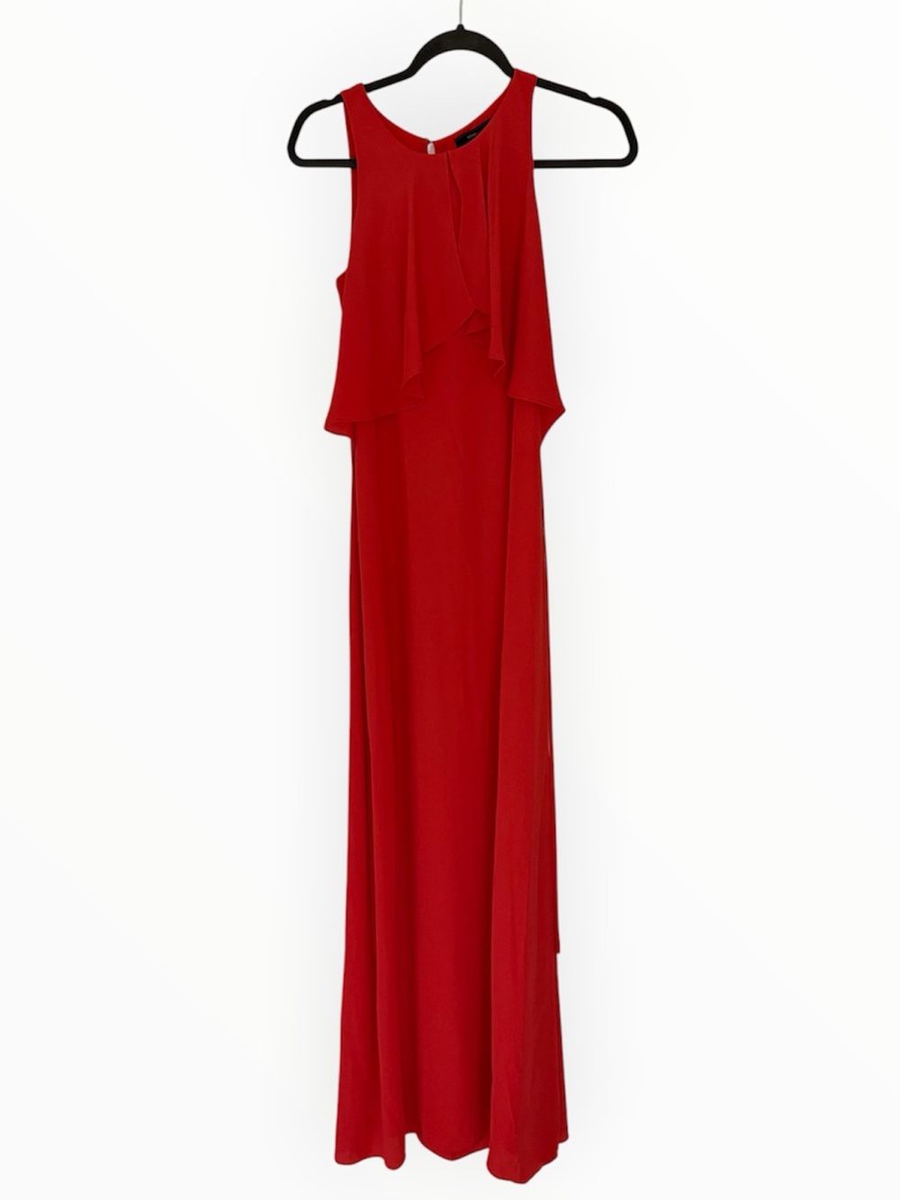 BCBGMAXAZRIA Orange Halter Ruffle Top Open Back Maxi Gown Dress Size XXS